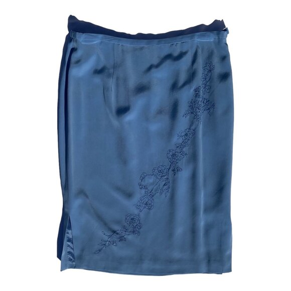 SILK ASSETS Diane Von Furstenberg Silk Floral Blue A-line Knee Length Skirt S - Picture 1 of 4